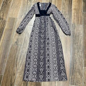 Vintage Young Edwardian Maxi Dress Size 7 Arpeja Cottagecore Prairie Y2K Zip Tie